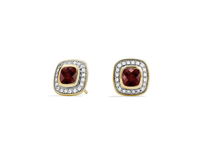 Gold Plated CZ Studded Cushion Cut Ruby Stud Earring